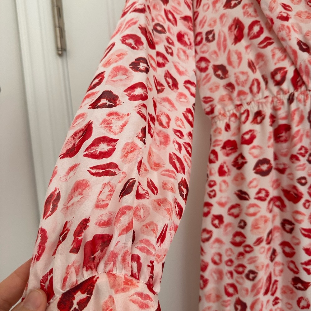 Rachel Zoe 100% Silk NWT Lipstick Print Maxi Ruffle Dress - Picture 7 of 11